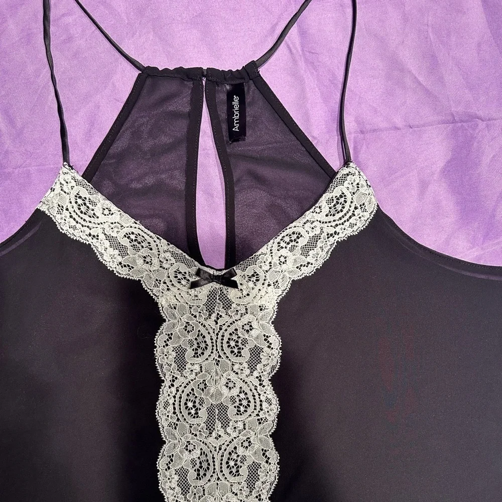 Ambrielle Sheer Black with Lace and Bow Slip Dress
